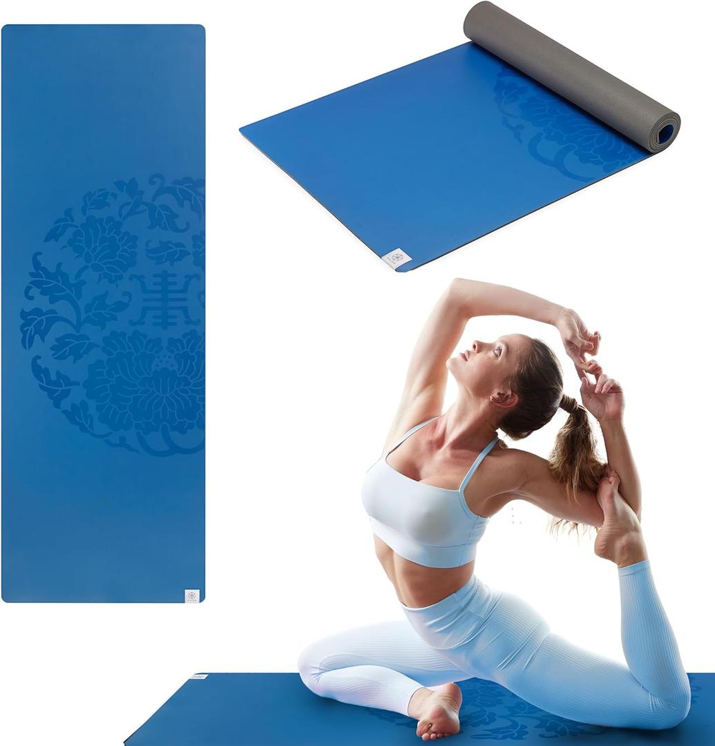 Gaiam Dry-Grip Yoga Mat - 5mm Thick Non-Slip Exercise & Fitness Mat for Standard or Hot Yoga, Pilates and Floor Workouts - Cushioned Support, Non-Slip Coat - 68 x 24 Inches (Blue)