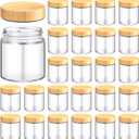 Norme 24 Pcs 8 oz Glass Jars with Lids Empty Small Glass Containers and Inner Liners Reusable Cosmetic Jars Round Airtight Bottles with Plastic Woodgrain Lids for Travel