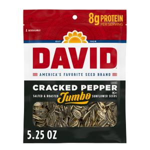 DAVID Jumbo Sunflower Seeds, Cracked Pepper Flavor, 5.25 oz. (EXP 10/19/26)