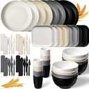 Wheat Straw Dinnerware Sets Unbreakable Plates and Bowls Microwave Safe Plastic Lightweight Knives Forks Spoons for Kitchen Outdoor Camping Party(Classic Color, 64 Pcs)