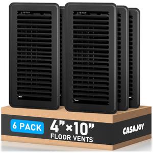 6 Pack Floor Vents Floor Registers 4x10 inch,Heavy Duty Metal Floor Air Vent Covers for Home Floor Wall, Rust Proof Finish Registers Grilles & Vents(Black)