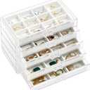 ProCase Earring Holder Organizer Jewelry Box with 5 Drawers, Acrylic Clear Earring Case with Adjustable Velvet Trays for Women - Warmwhite,5 Layers