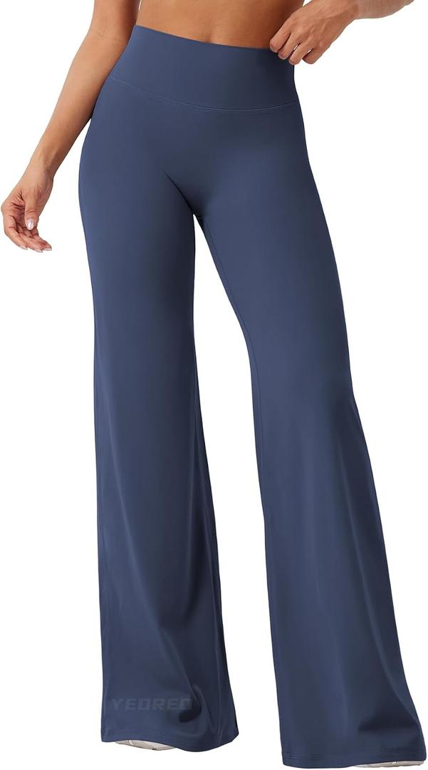 YEOREO Workout Leggings Womens No Front Seam Straight Leggings 35" High Waist Buttery Eddiy Gym Yoga Pants Navy Blue M