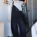 MAOECO Barrel Overalls Denim Jumpsuits for Women Casual Loose Baggy Jeans Pants Sleeveless Y2k Wide Leg Jumpers with Pockets Summer Black XL