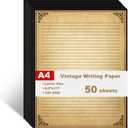 Vintage Lined Paper with Antique Border Design, 50 Sheets, Stationary Paper for Writing Letters, 100gsm, 11 x 8.5'', Aged Stationery for Writing Letters, Invitations, Stationery Writing Papers