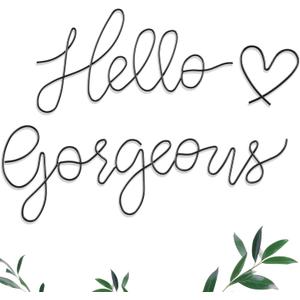 Hicarer Hello Gorgeous Metal Wall Art Decor Minimalist Decoration Metal Hello Gorgeous Decorative Sign for Living Room Office Bedroom Hotel Home Wall Decoration (Black, Fashion Style)