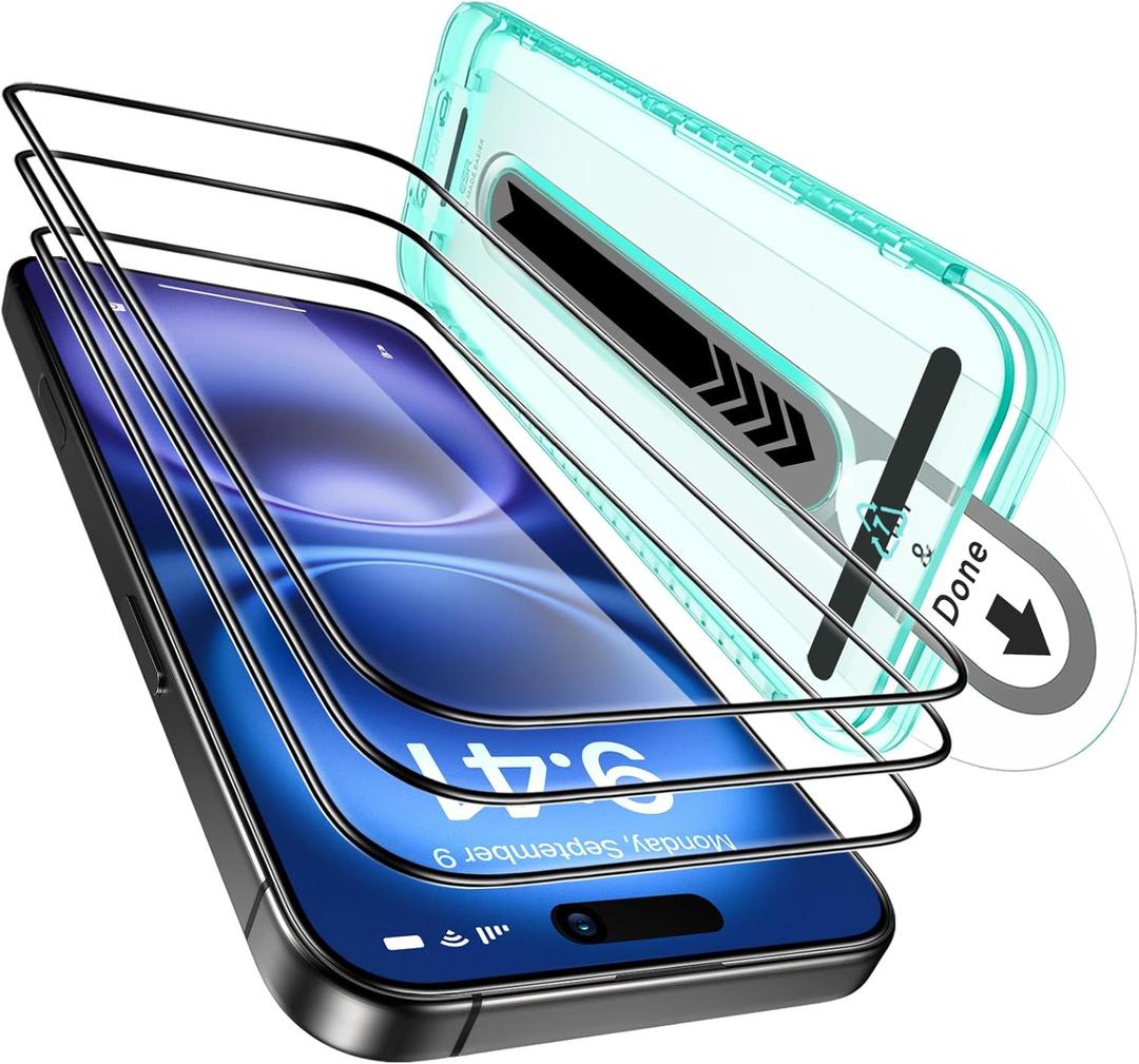 ESR 3 Pack for iPhone 16 Plus/iPhone 15 Plus Screen Protector, [9H Hardness] [Military Grade Shatterproof] Full Coverage Tempered Glass Film with Flawless Fit Tray, HD Clear, Scratch Resistant
