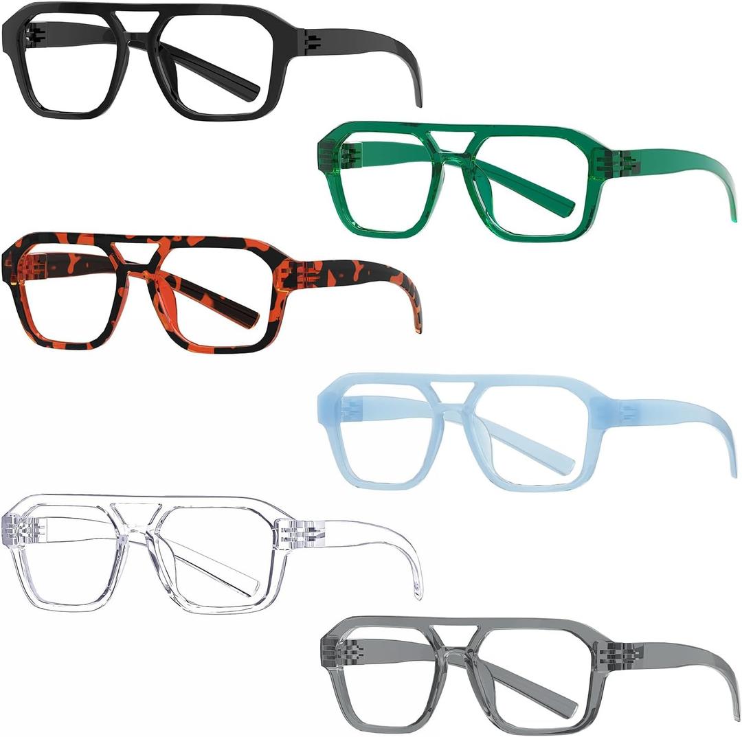 Eyekepper 6-Pack Reading Glasses Men Women, Metalless Screwless Spring Hinges, Anti-Slip Temples, Pilot Frame Readers, +2.25