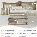 Stratford Park Beige Comforter Set King, 15 Pieces Room in a Bag, Elegant Patchwork Damask Jacquard Bedding Set, Matching Bedskirt, Flat Sheet, Fitted Sheet, Pillow Shams, Curtains