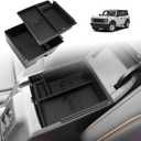TripleAliners Center Console Organizer Compatible with 2021-2024 Ford Bronco(No for Sport) Accessories Bronco 2/4-Door Center Console Storage Box ABS Material with Leather Trim(V2_Black)Won't Fit 2025