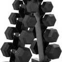 CAP Barbell Rubber Coated Dumbbell Weight Set with Vertical Rack | 150 lb
