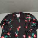 Tankaneo Womens Floral Ruffle Blouses Dressy Casual Long Puff Sleeve Boho Tops V Neck Button Down Shirts Black (M)