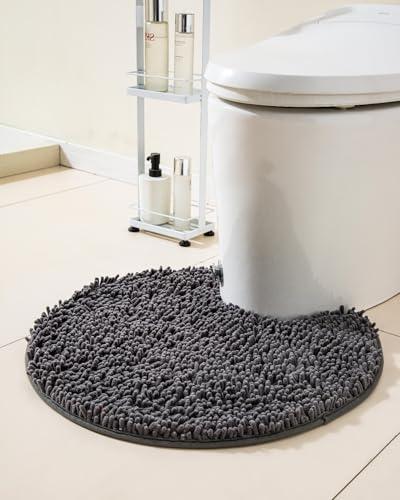 Puniamol Soft Shaggy Round Toilet Rug U Shaped for Bathroom, Excellent Absorbent Contour Toilet Mat Machine Washable, Non-Slip Microfiber Chenille Bathroom Rugs 24" Dark Grey