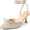 DREAM PAIRS Kitten Heels Rhinestone Bow Ankle Strap Stiletto Pointed Closed Toe Heels for Women Pumps Wedding Bridal Party Dress Shoes (8.5, Gold)