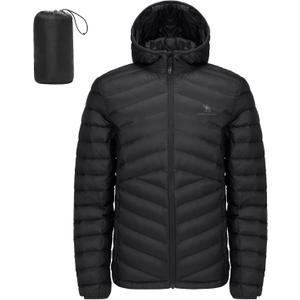 CAMEL CROWN Men's Packable Down Jacket Hooded Lightweight Puffer Insulated Coat for Travel Outdoor Hiking (Black), XXL