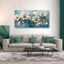 Haichuang Decor Art White Peony Flower Canvas Wall Art 40x20 Inches Framed Blue White Floral Oil Painting Wall Decor Waterproof HD Giclee Print Ready to Hang Modern Floral Artwork for Living Room Bedroom Bathroom