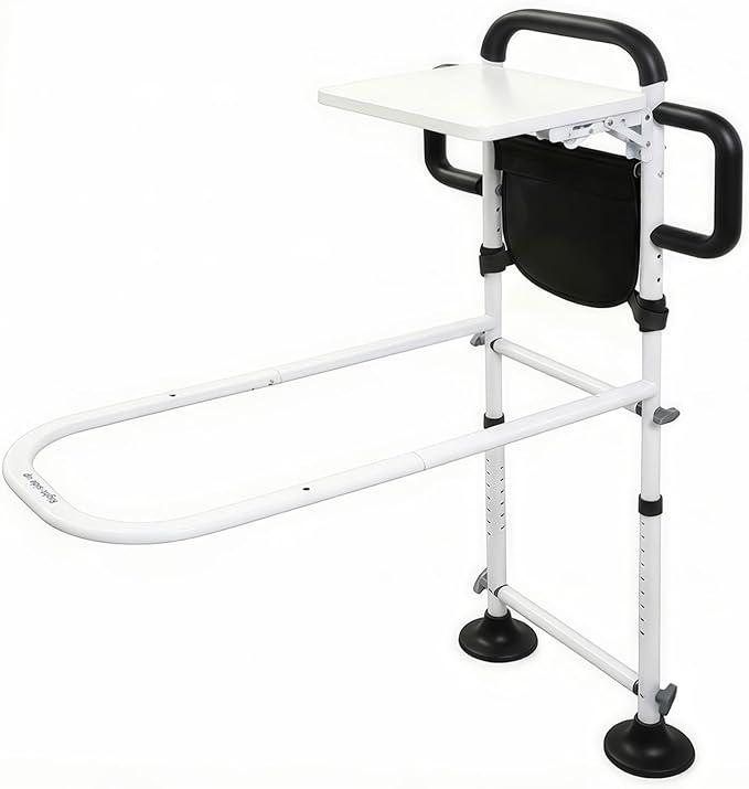 Height Adjustable Bed Rail for Elderly Adults, Adjustable Bed Assist Rail with Nonslip Grip, Folding Table & Storage Bag, Bed Assist Bar for Seniors, Post-Op & Pregnant Users, Fits Most Bed Sizes