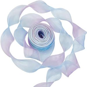 38.28 Yards 2 3/8 Inch Gradient Organza Lace Ribbon Pleated Ruffled Sheer Trim Fabric Blue Iridescent Tulle Border Trimming Ribbons for Sewing Making Home Decor Applique Costume DIY Crafts