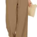 KICZOY Women Flowy Pants Drawstring Waist Wide Leg Palazzo Beach Pants Loose Fit with Pockets (Beige, XS)