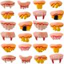 TIHOOD 24PCS Gnarly Teeth Gag Teeth Ugly Fake Teeth Vampire Denture Teeth for Halloween Costume Party Favors Photos Props