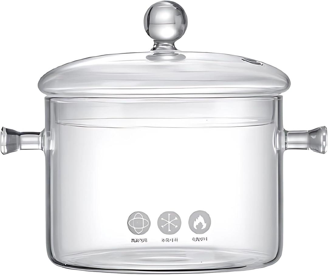 1400 ml Glass Saucepan With Cover, Stovetop Cooking Pot, Clear Soup Pot, 7.5 x 7.5 x 6.1 in High Borosilicate Glass Cookware