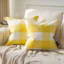 Phantoscope Pack of 2 Gingham Buffalo Check Plaid Throw Decorative Pillow Cover Outdoor Indoor Throw Pillows Farmhouse Square Pillow Cases for Home Decor Yellow,18 x 18 Inches (18" x 18" (Pack of 2))