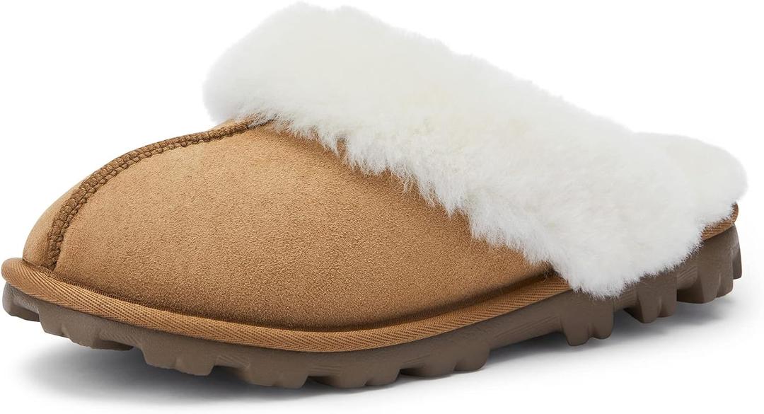 WaySoft Women's Genuine Australian Sheepskin Slippers, 100% Shearling, 8mm Memory-Foam, Hard Bottom Slipper (7)