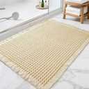 Lunofox Waffle Bathroom Rugs, Super Absorbent Boho Bath Mats, Non-Slip Shower Mats for Bathroom Floor and Tub, Ultra Soft Waffle Weave Runner Mat, Quick Dry, Beige, 17x24 Inch