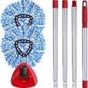 ANREKEYH Spin Mop Head, Base, Handle Replacement for O-ceda EasyWring RinseClean Microfiber Spin Mops, 2 Microfiber Mop Refills, 1 Triangle Head Cover and 30-58in Handle (Blue (2-Tank System))