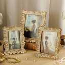 Wonderjune 3 Pcs Vintage Picture Frames Antique Set Baroque Ornate Gold Arched Photo Frames with Glass, Tabletop or Wall for Home Decor Photography Props Gifts(4x6, 5x7, 6x8 Inches,Royal)
