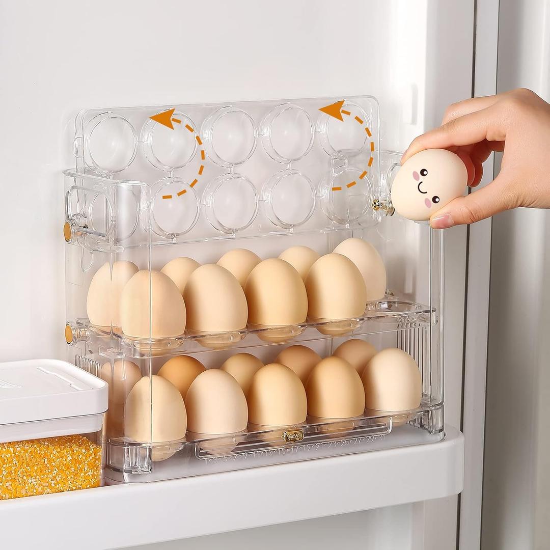 Beveetio Flippable Egg Holder For Refrigerator, Clear Acrylic Egg Storage Container For Refrigerator Side Door, Large Capacity Organizer-30 Count Capacity (Transparent color 02)