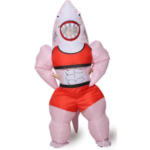 Inflatable Shark Costume,Funny Blow Up Animal Suit for Halloween,Theme Party,One Size Fits Most Adults (Pink)