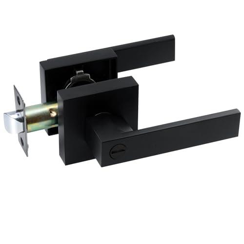 JO.KO Keyless Entry Door Lock, Square Door Lever for Bedroom, Passage Door Privacy Locking Interior/Exterior Entry Door Knob/Heavy Duty
