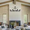 LIGHTDAMY Black Chandelier for Living Room Light Fixture, Large Farmhouse Chandeliers with Clear Glass Shade, Industrial 2-Tier 12 Lights Hanging Lighting for Dining Room Restaurant Villa, 12-Light D37.4"