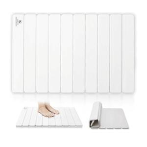 Stone Bath Mat for Water Absorption, Foldable Diatomite Stone Mat, Non-Slip & Quick-Drying White Square Bath Mat with Modern Minimalist Style, Easy to Clean, for Bathroom/Kitchen/Hallway, 
Size	1'11" (Round)
