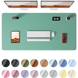 YSAGi Leather Desk Protector, Office Mat, Large Mouse Mat, Non-Slip PU Leather Blotter, Laptop Desk Pad, Waterproof Writing Pad for Office and Home (Green-Blue, 47.2" x 23.6")