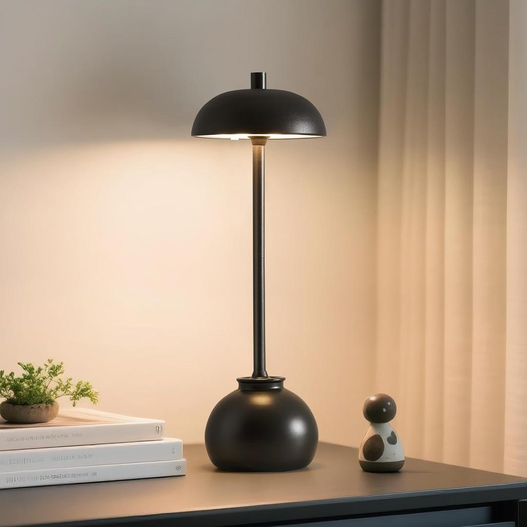 1 Pack Black Ceramic Rechargeable Table Lamps, 5000mAh Small Wireless Battery Operated Portable Table Light, Dimming Mini LED Touch Battery Powered Desk Top Lamp for Bedroom Restaurant/Patio/Outdoor