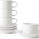 DOWAN 2.5 Ounce Porcelain Stackable Espresso Cups with Saucers Set of 4, White Espresso Cups for Home, Office and Cafe Use