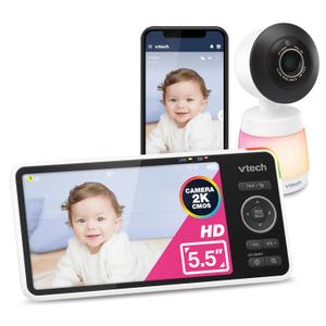 VTech Smart WiFi Baby Monitor, 2K CMOS Sensor Camera, 5.5-inch HD IPS Screen, Clear Infrared Night Vision, Pan-Tilt, 24x Zoom, 2-Way Talk, Multi-Color Night Light, Soothing, Free App: Smart HD Plus