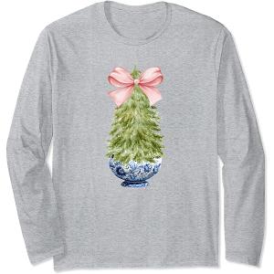 Chinoiserie Christmas Tree Blue Willow Ginger Jar Hanukkah Long Sleeve T-Shirt, L