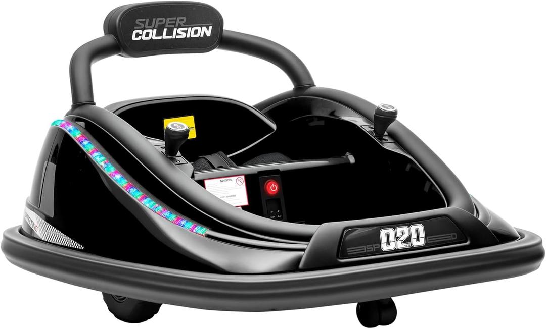 Aosom 12V Toddler Bumper Car with Remote Control, 360 Rotation Kids Electric Ride-On Toy, Twins Motor, Colorful LED Lights, 3 Songs, for Boys and Girls, Black