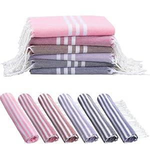 Mindsoft Set of 12 Turkish Beach Towels Bulk 100% Cotton Prewashed Quick Dry Travel Beach Towels for Vacation Essential Pool Sport Camping Swimming 30 x 60 Inch(Purple, Pink)