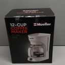 MUELLER HOME 12-Cup White Coffee Maker - Borosilicate Carafe, Auto-Off, Reusable Filter, Anti-Drip, Keep-Warm Function, Clear Water Level Window, White Kitchen Accessories