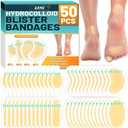 Arme Hydrocolloid Bandages, 50Pcs Gel Blister Bandages for Feet, Waterproof Blister Pads Blister Cushions for Prevention & Recovery, Blister Bandaids for Heel Foot Toe Protection(4 Shape Variety Pack)