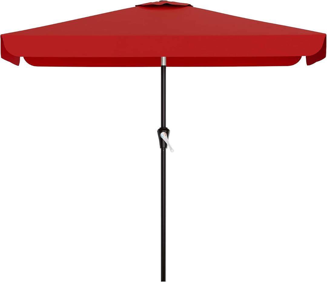AreShark 6.5 x 10 FT Rectangular Valance Patio Umbrella, Outdoor Umbrella with Tilt and Crank, Market Table Umbrellas W/ 6 Ribs UV Protection for Garden, Deck, Backyard and Pool, Red