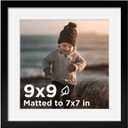 KINLINK 9x9 Picture Frame Black, Wooden Square Photo Frame Matted 7x7 with Plexiglass for 7x7 with Mat or 9x9 without Mat for Table and Wall Display