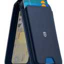 SHIELDON Genuine Leather Strong Magnetic Wallet for Magsafe, Adjustable Stand 6 Card Holders, RFID Blocking, Mag Wallet Compatible with iPhone 17/16/15/14/13/12 Series & Magnetic Case - Navy Blue