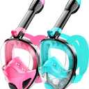 Full Face Snorkel Mask for Adults Teen, Snorkeling Gear with Detachable Camera Mount, Panoramic 180 View, Anti-Fog Anti-Leak Snorkling Set for Man and Women (Black Green+Black Pink-S/M)