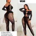 Avidlove Women's Lingerie Sexy Fishnet Body Suits for Women Long Sleeve Mesh Outfit Cut Out Fishnet Lingerie Jumpsuit, Black (One Size)
