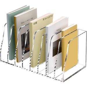 SANRUI Acrylic Desk File Organizer, 8 Vertical Compartments Clear Magazine File Holder Workspace Sorters, Folder Rack for Office Accessories Organization Storage